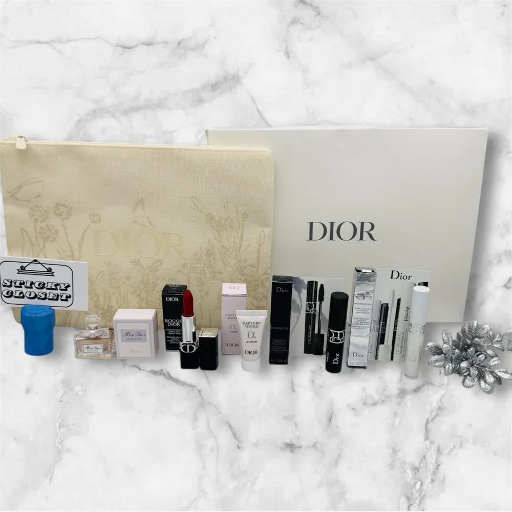 DIOR Beauty Set-Nude Floral Pouch,Primer,Mascara,Rouge,Serum,EDP-6pc-BOXED-NEW